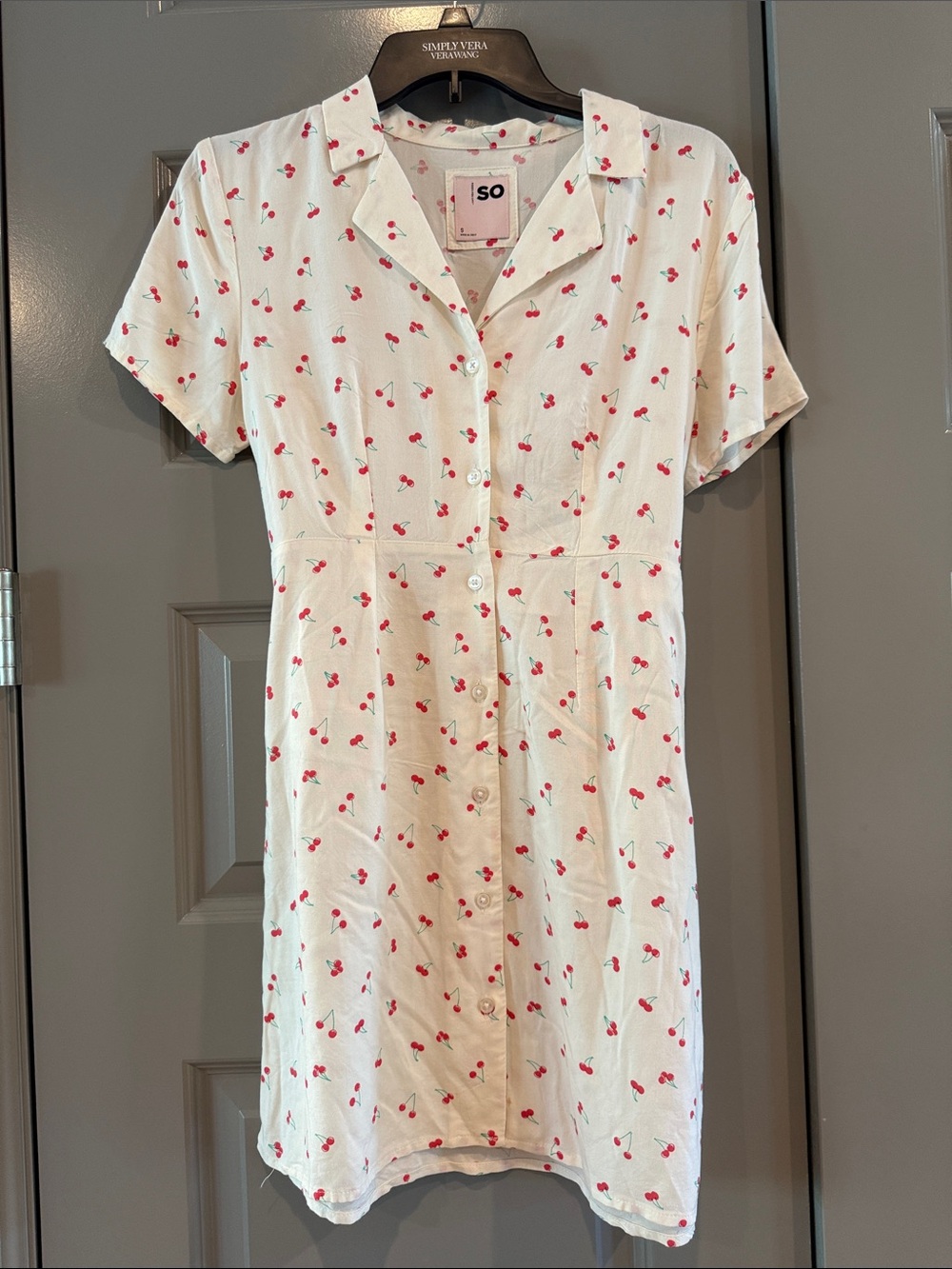 LAST CALL! SO Cream Dress with Red Cherry Print and Buttons